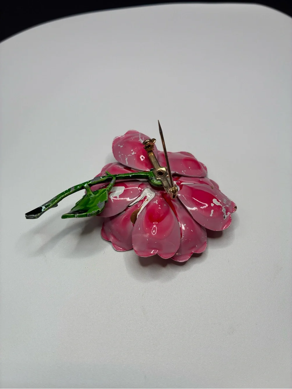 Vintage Pink Floral Enamel Flower Brooch for Women